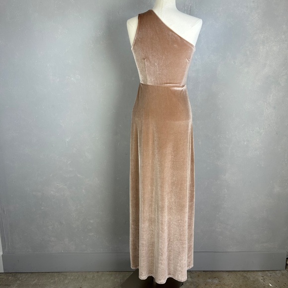Baltic Born size M Tatiana velvet maxi dress one shoulder tan side slit - Picture 6 of 11